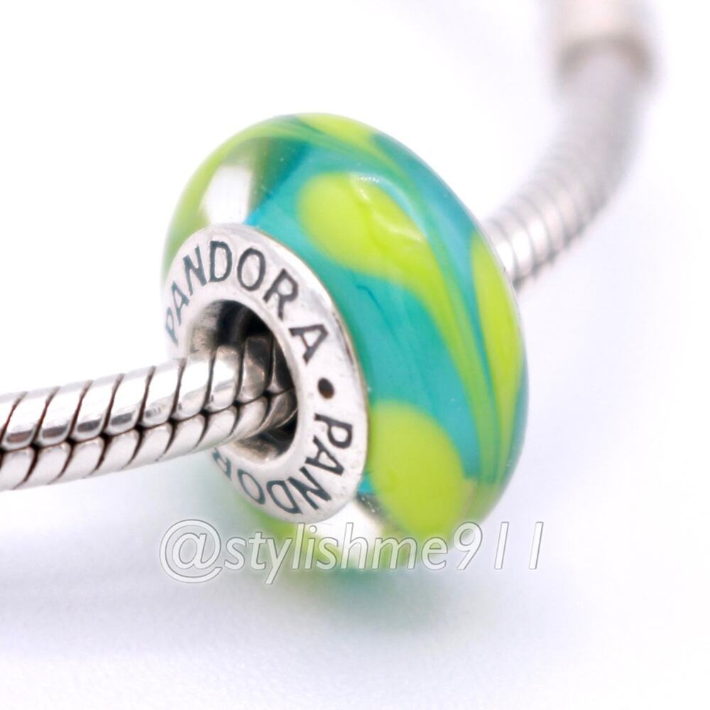 Authentic PANDORA Aqua and Green Swirl Murano Glass
